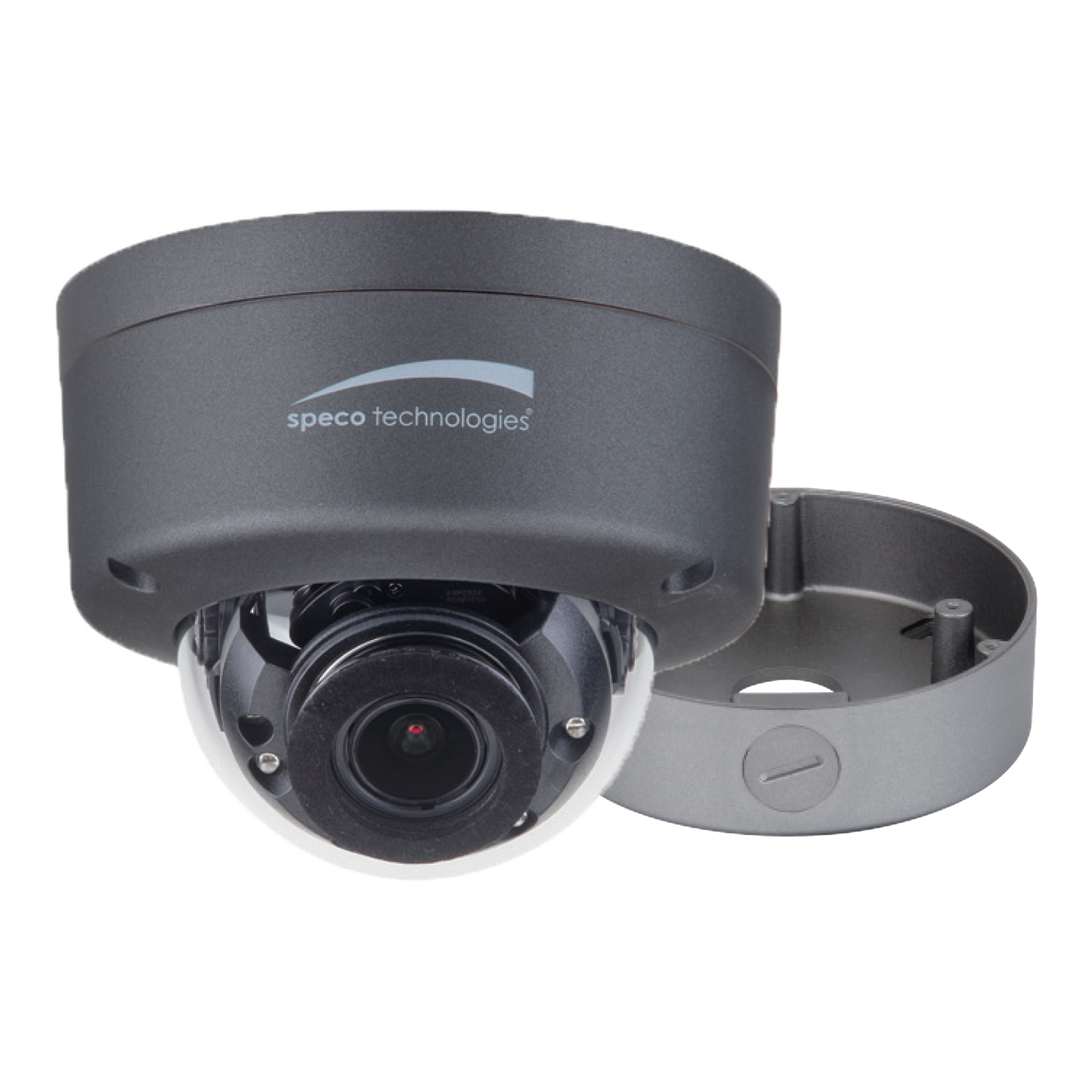 ( speco_HFD4M ) 4MP HD-TVI FIT Dome Camera, 2.8-12mm motorized lens, Grey Housing, Included Junc Box, TAA