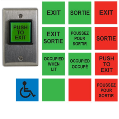 Square Illuminated Push/Exit Switch, 'UNIVERSAL' MULTI LABEL SWITCHES (CM-30C)