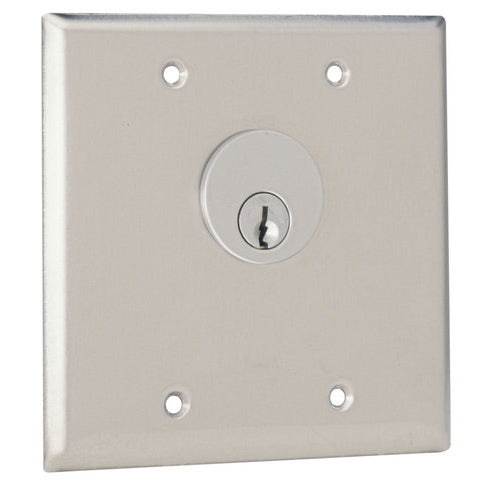 Double Gang Key Switches - Stainless Steel Faceplate, Double Gang One Cylinder Key Switch (CM-3200)