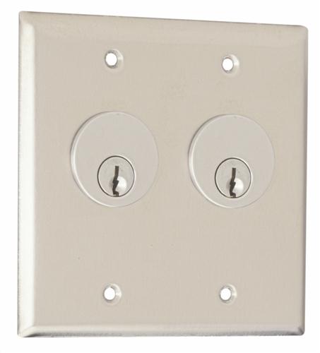 Double Gang Key Switches - Stainless Steel Faceplate, Double Gang Dual Cylinder Key Switch (CM-3500)