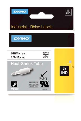 Heat Shrink Tube Label, Black on White, 1/4" (18051)