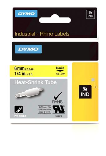 Heat Shrink Tube Label, Black on Yellow, 1/4" (18052)