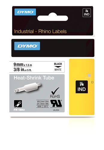 Heat Shrink Tube Label, Black on White, 3/8" (18053)