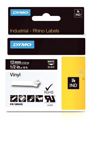 Vinyl Label, White on Black, 1/2" (1805435)