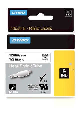 Heat Shrink Tube Label, Black on White, 1/2" (18055)