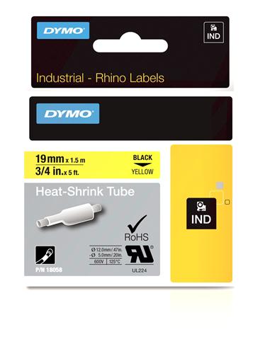 Heat Shrink Tube Label, Black on Yellow, 3/4" (18058)