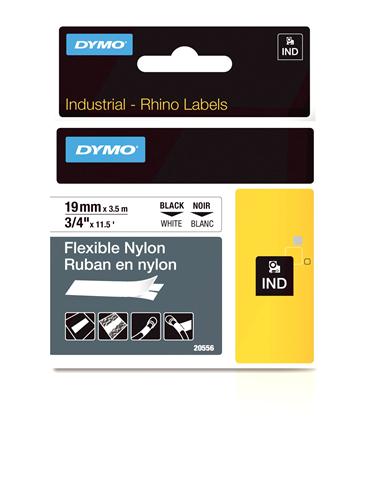 Flexible Nylon Label, Black on White, 3/4" (18489)