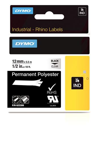 Permanent Polyester Label, Black on Clear, 1/2" (622289)