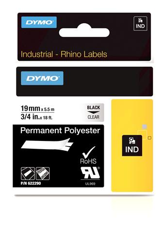 Permanent Polyester Label, Black on Clear, 3/4" (622290)