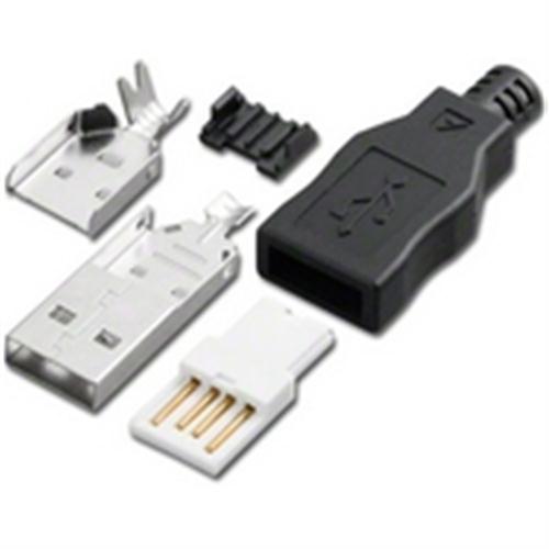 "USB "A" MALE ASSEMBLY SOLDER PIN, BLACK" (USB-AM-AS-BK)