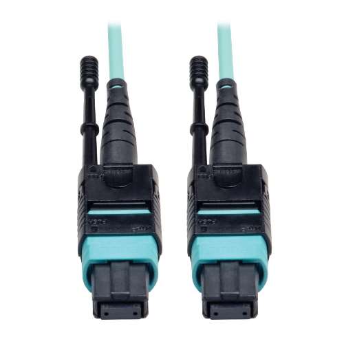 "MTP/MPO Patch Cable with Push/Pull Tabs, 12 Fiber, 40GbE, 40GBASE-SR4, OM3 Plenum-Rated - Aqua, 1M (3-ft.)" (tripp_N844-01M-12-P)