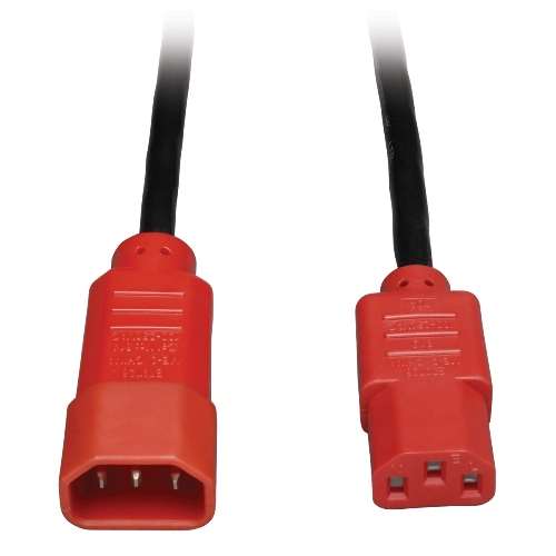 "Standard Computer Power Extension Cord, 10A, 18AWG (IEC-320-C14 to IEC-320-C13, Red Plugs), 4-ft." (tripp_P004-004-RD)