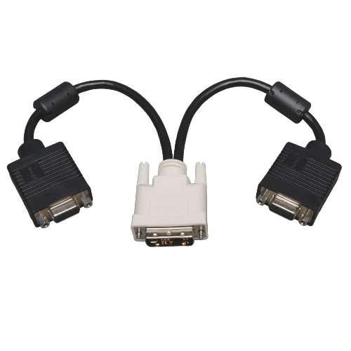 "DVI to VGA Y Splitter Adapter Cable (DVI-I-M to 2x HD15-F), 1-ft." (tripp_P120-001-2)