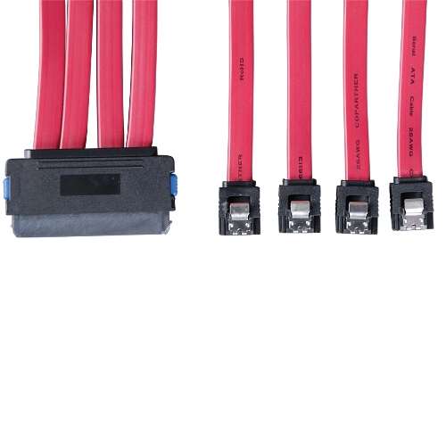 "Internal SAS Cable, 4-in-1 32Pin (SFF-8484) to 4 x 7pin Cable, 1M (3-ft.)" (tripp_S502-01M)