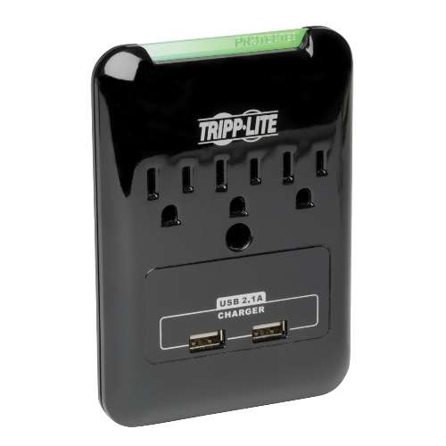 "Protect It! 3-Outlet Surge Protector, Direct Plug-In, 540 Joules, 2.1 A USB Charger, Diagnostic LED" (tripp_SK30USB)