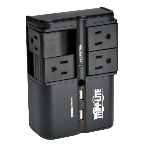 "Protect It! Surge Protector with 4 Rotatable Outlets, Direct Plug-In, 1080 Joules, 3.4A USB Charger" (tripp_SK40RUSBB)