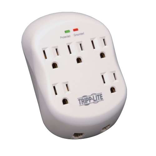 "Protect It! 5-Outlet Surge Protector, Direct Plug-In, 1080 Joules, 1-Line RJ11 Protection" (tripp_SK5TEL-0)