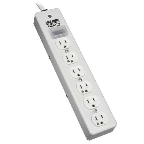 "NOT for Patient-Care Rooms - UL1363 Hospital-Grade Surge Protector with 6 Hospital-Grade Outlets, 6 ft. Cord, 1050 Joules" (tripp_SPS606HGRA)