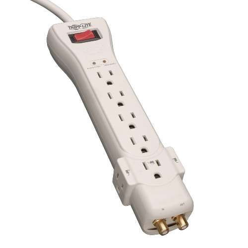 "Protect It! 7-Outlet Surge Protector, 7 -ft. Cord, 2160 Joules, Coaxial Protection" (tripp_SUPER7COAX)