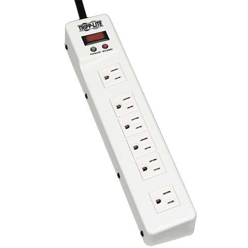 "Protect It! Surge Protector with 6 Right Angle Outlets, 6-ft. Cord, 1340 Joules, Diagnostic LEDs, Metal Case" (tripp_TLM626)