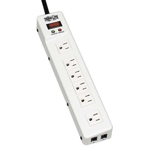 "Protect It! Surge Protector with 6 Right Angle Outlets, 15-ft. Cord, 1340 Joules, Tel/Modem Protection" (tripp_TLM626TEL15)