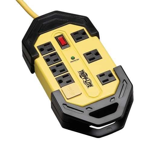 "Protect It! 8-Outlet Industrial Safety Surge Protector, 12-ft. Cord, 1500 Joules, Cord Wrap, Hang Holes" (tripp_TLM812SA)