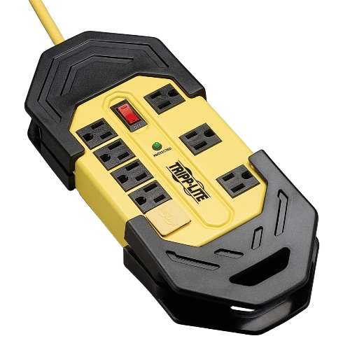 "Protect It! 8-Outlet Industrial Safety Surge Protector, 25-ft. Cord, 3900 Joules, Cord Wrap, Hang Holes" (tripp_TLM825SA)