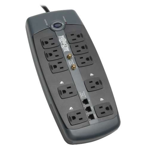 "Protect It! 10-Outlet Surge Protector, 8-ft. Cord, 3345 Joules, Tel/Modem/Coaxial Protection" (tripp_TLP1008TELTV)