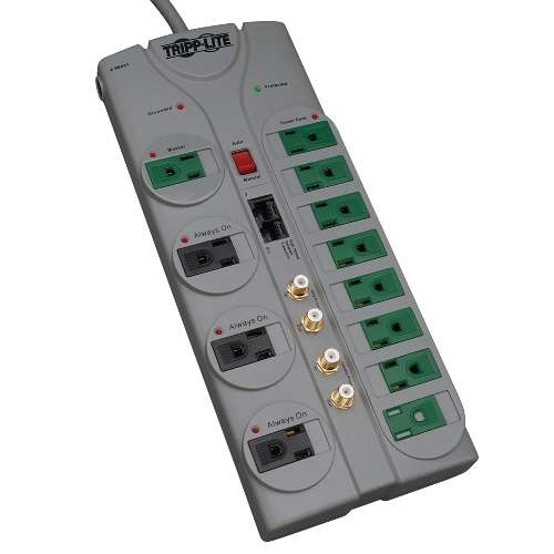 "Eco-Surge 12-Outlet Home/Business Theater Surge Protector, 10-ft. Cord, 3600 Joules - Accommodates 8 Transformers" (tripp_TLP1210SATG)