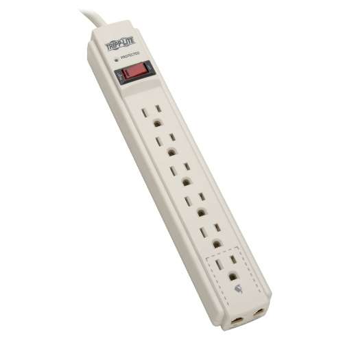 "Protect It! 6-Outlet Surge Protector, 4-ft. Cord, 790 Joules, Tel/Fax/Modem Protection" (tripp_TLP604TEL)