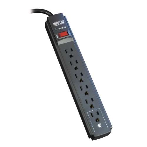 "Protect It! 6-Outlet Surge Protector, 6-ft. Cord, 790 Joules, Diagnostic LED, Black Housing" (tripp_TLP606B)