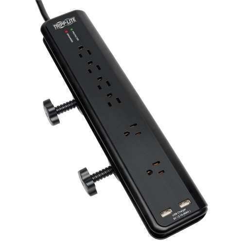 "Protect It! 6-Outlet Clamp-Mount Surge Protector, 6-ft. Cord, 2100 Joules, 2 x USB Charging ports (2.1A total)" (tripp_TLP606DMUSB)