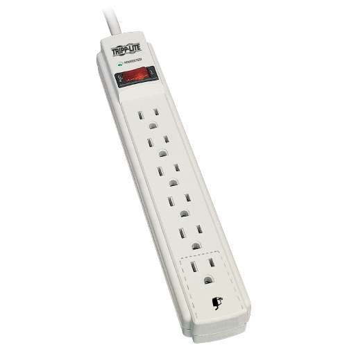 "Protect It! 6-Outlet Surge Protector, 8-ft. Cord, 990 Joules, Low-Profile Right-Angle 5-15P plug" (tripp_TLP608)