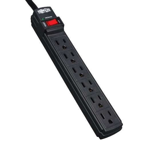 "Protect It! 6-Outlet Surge Protector, 6-ft. Cord, 360 Joules, 1 Diagnostic LED, Black Housing" (tripp_TLP6B)