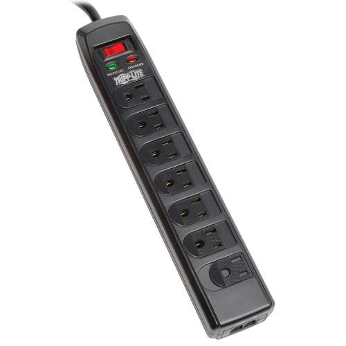 "Protect It! 7-Outlet Surge Protector, 6-ft. Cord, 1440 Joules, Tel/Modem Protection, Safety Covers" (tripp_TLP706TELC)