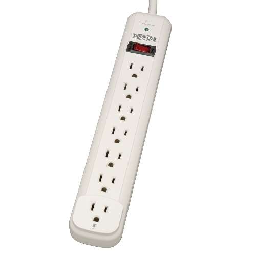 "Protect It! 7-Outlet Surge Protector, 25-ft. Cord, 1080 Joules, Light Gray Housing" (tripp_TLP725)