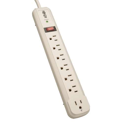 "Protect It! 7-Outlet Surge Protector 4-ft. Cord, 1080 Joules, 1 Diagnostic LED, Light Gray Housing" (tripp_TLP74R)