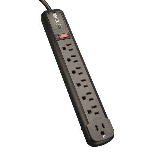 "Protect It! 7-Outlet Surge Protector 4-ft. Cord, 1080 Joules, 1 Diagnostic LED, Black Housing" (tripp_TLP74RB)