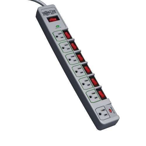 "Eco-Surge 7-Outlet Surge Protector, 6-ft. Cord, 1080 Joules, Individually-Controlled" (tripp_TLP76MSG)