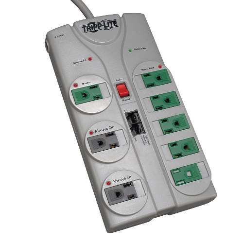 "Eco-Surge 8-Outlet Surge Protector, 8-ft. Cord, 2160 Joules, Diagnostic LEDs" (tripp_TLP808NETG)