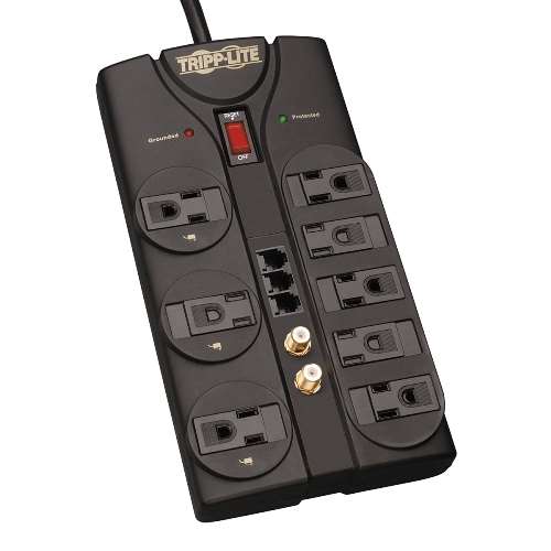 "Protect It! 8-Outlet Surge Protector, 8-ft. Cord, 2160 Joules, Tel/Fax/Modem/Coax Protection, RJ11" (tripp_TLP808TELTV)