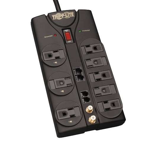 "Protect It! 8-Outlet Surge Protector, 10-ft. Cord, 3240 Joules, Modem/Coax/Ethernet Protection, RJ45" (tripp_TLP810NET)