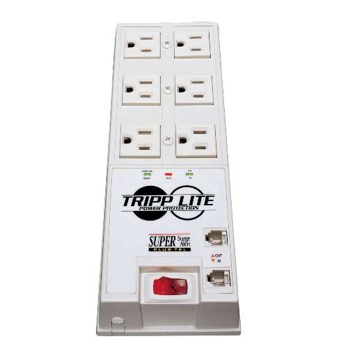 "Protect It! 6-Outlet Super Surge Alert Protector, 6-ft. Cord, 3040 Joules, Tel/DSL Protection" (tripp_TR-6FM)