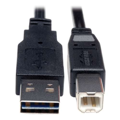 "Universal Reversible USB 2.0 Hi-Speed Cable (Reversible A to B M/M), 1-ft." (tripp_UR022-001)