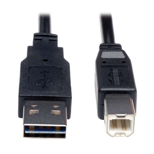 "Universal Reversible USB 2.0 Hi-Speed Cable (Reversible A to B M/M), 3-ft." (tripp_UR022-003)