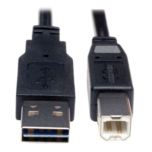 "Universal Reversible USB 2.0 Hi-Speed Cable (Reversible A to B M/M), 10-ft." (tripp_UR022-010)