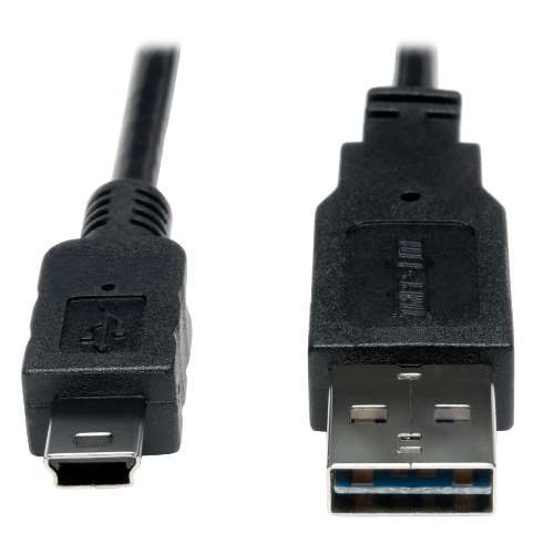 "Universal Reversible USB 2.0 Hi-Speed Converter Adapter Cable (Reversible A to 5Pin Mini B M/M), 3-ft." (tripp_UR030-003)