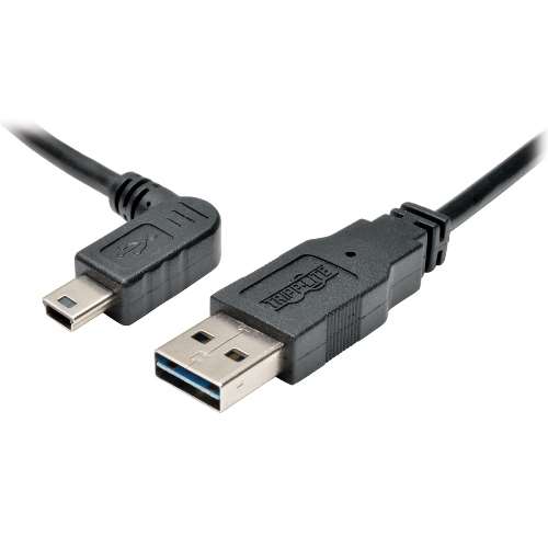 "Universal Reversible USB 2.0 Hi-Speed Cable (Reversible A to Left-Angle 5Pin Mini B M/M), 3-ft." (tripp_UR030-003-LAB)