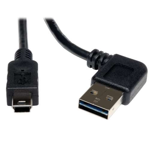 "Universal Reversible USB 2.0 Hi-Speed Cable (Reversible Right/Left Angle A to 5Pin Mini-B M/M), 6-ft." (tripp_UR030-006-RA)