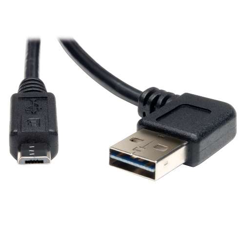 "Universal Reversible USB 2.0 Hi-Speed Cable (Reversible Right / Left Angle A to Micro-B M/M), 3-ft." (tripp_UR050-003-RA)